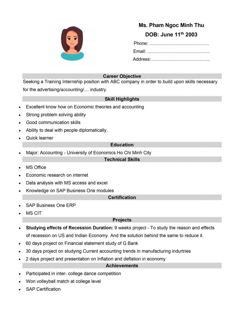 mẫu CV tiếng Anh