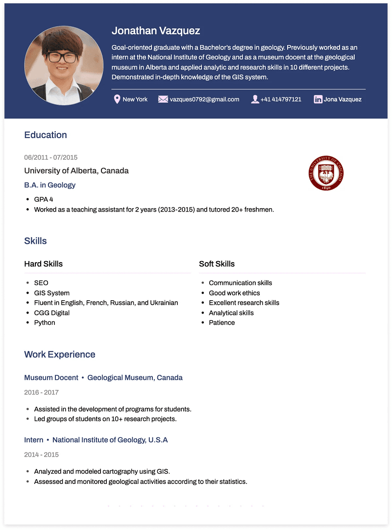 Mẫu CV tiếng Anh tiêu chuẩn 1