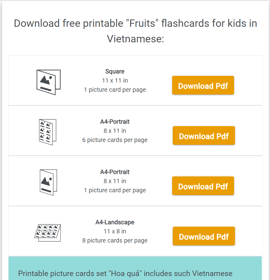 download flashcard ve cac loai trai cay buoc 2
