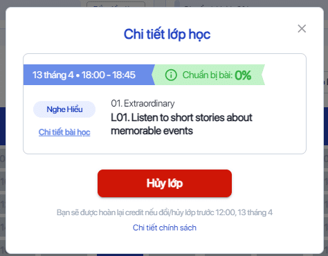 Hủy lịch học trên NativeX