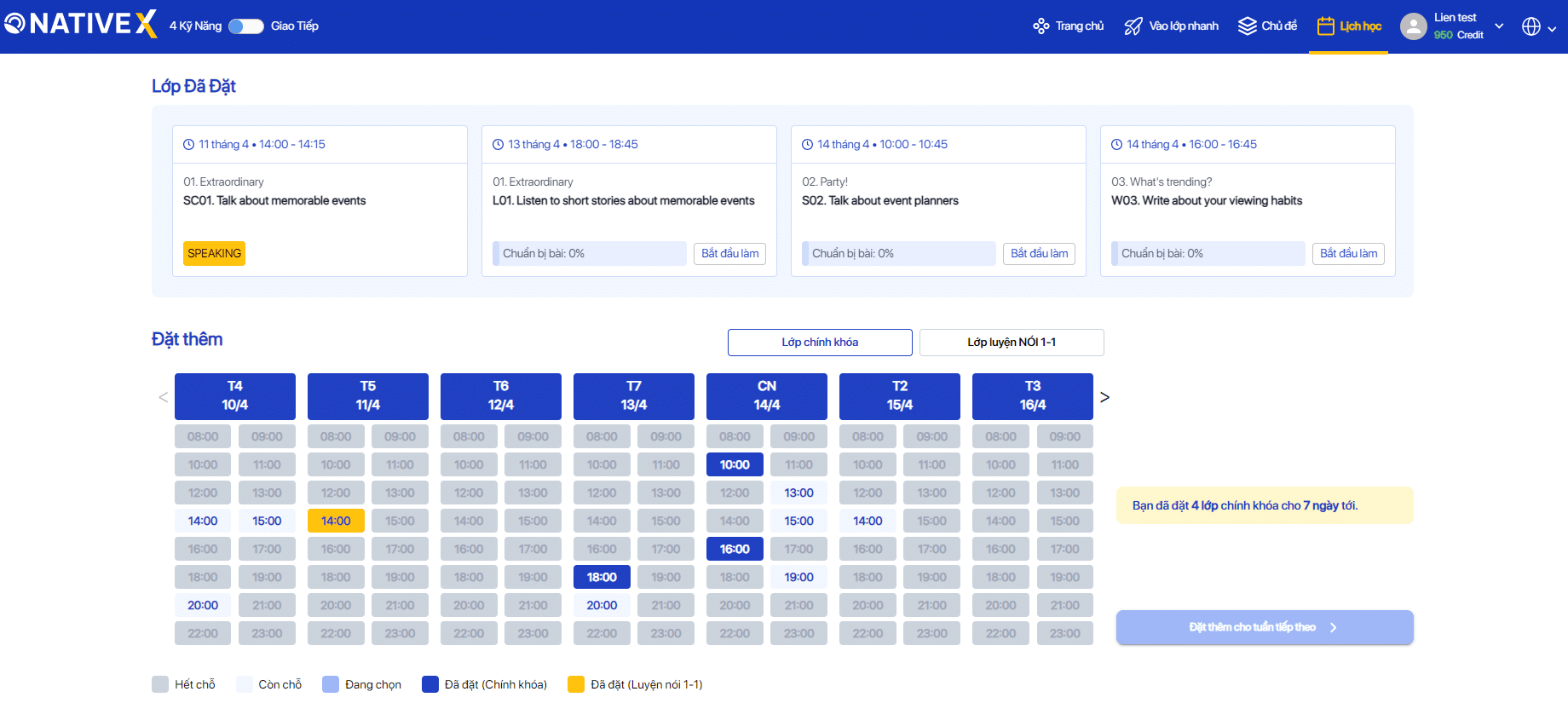 Cách đặt lịch học trên NativeX