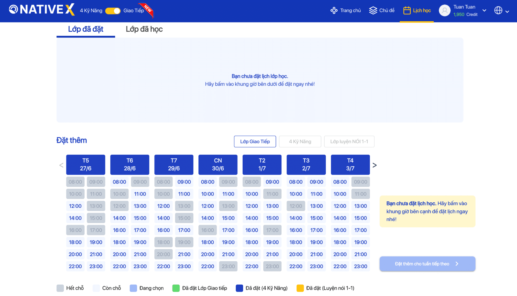 Cách đặt lịch học trên NativeX