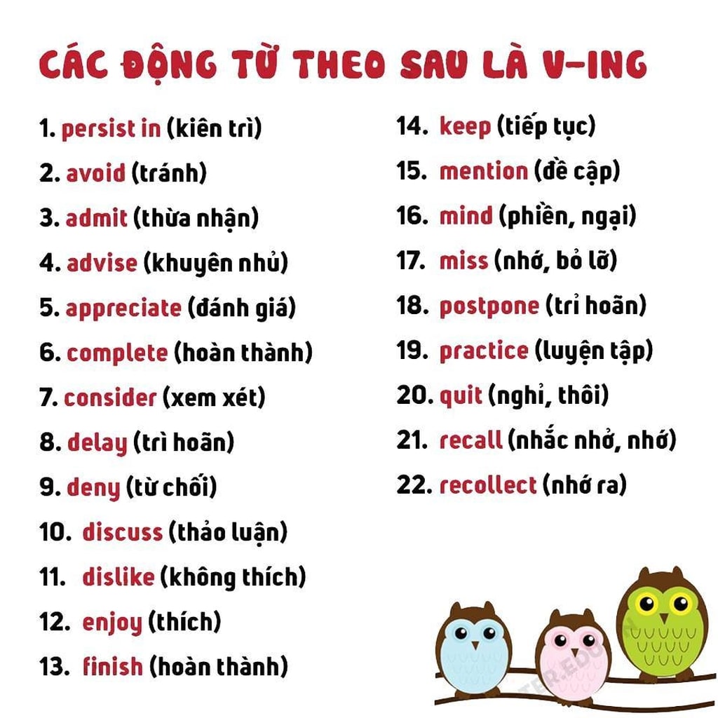 Động từ theo sau danh động từ