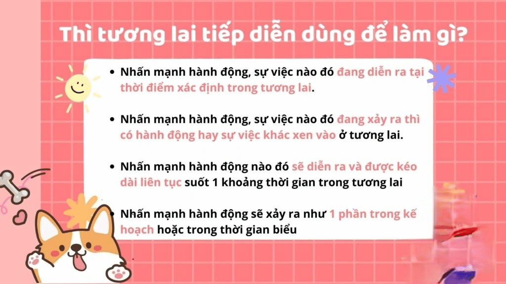 Cách sử dụng thì Tương lai tiếp diễn