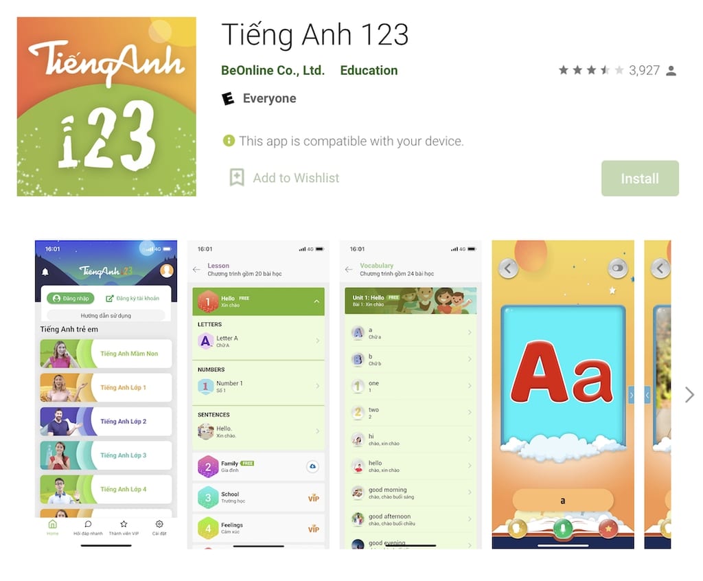 App Học tiếng Anh 123