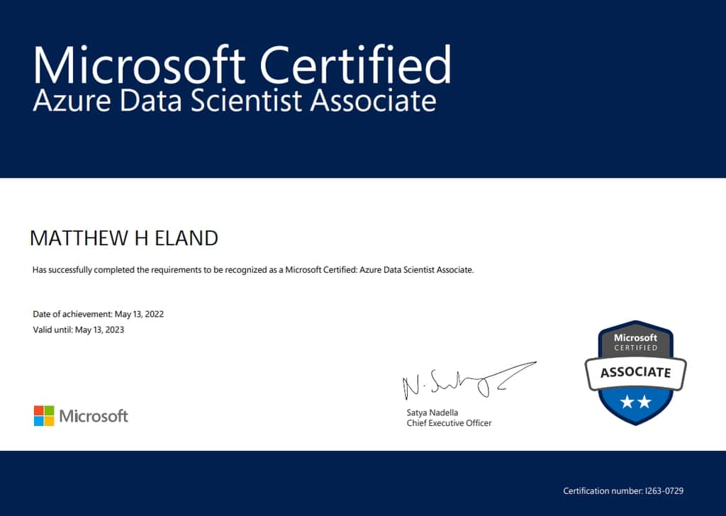 Microsoft Certified: Azure Data Scientist Associate