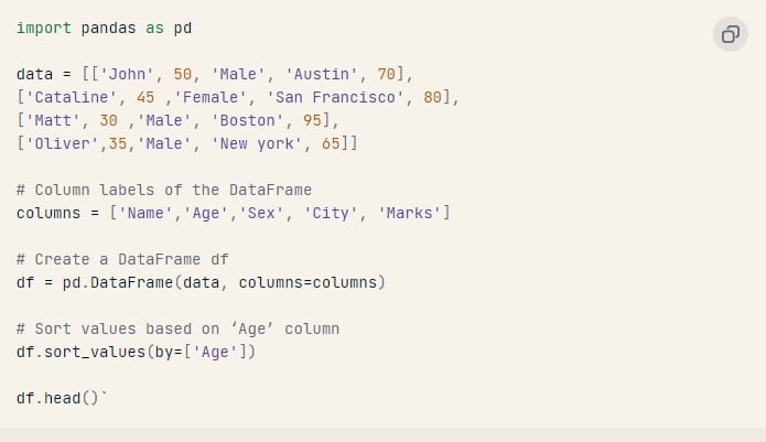 sắp xếp DataFrame dựa trên các cột